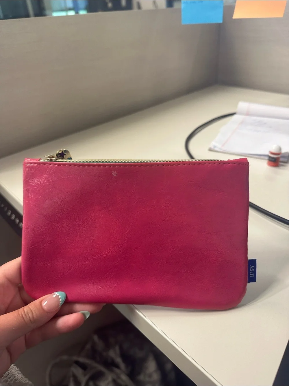ipsy Hot Pink/Blue Zip Cosmetic Pouch